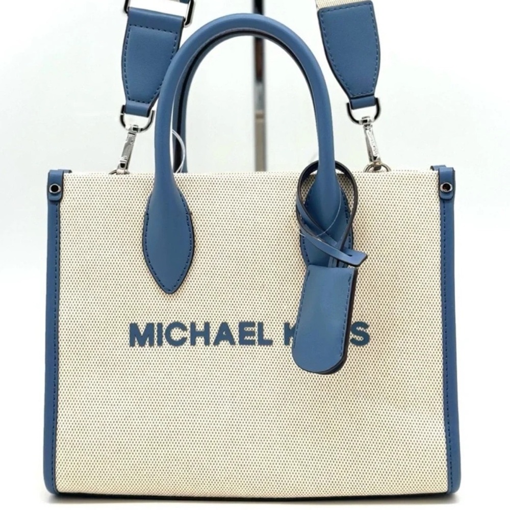 Michael Kors Mirella Small Pebbled Leather Crossbody Bag Denim Blue